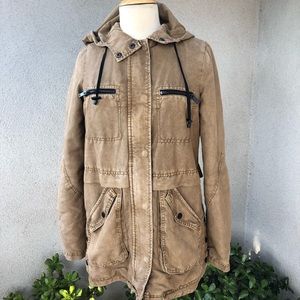 Bershka faded tan jacket hood sz small